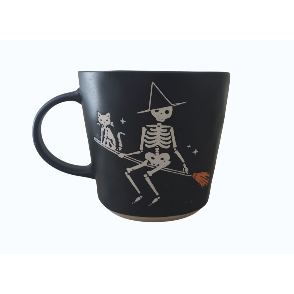 Prima Design Halloween Skeleton Witch Cat Flying Broom Coffee Mug Black